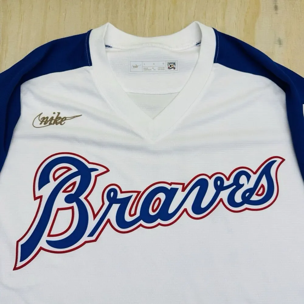 NWOT Atlanta Braves Nike Cooperstown Collection Throwback Blank Jersey LG